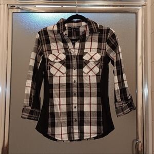 Womens Plaid Button-Up Shirt
